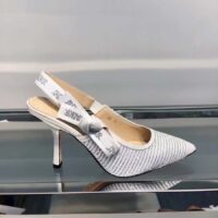 Dior Women CD J’Adior Slingback Pump White Cotton Embroidered Silver-Tone Strass (4)