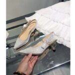 Dior Women CD J'Adior Slingback Pump White Cotton Embroidered Silver-Tone Strass - immagine 4