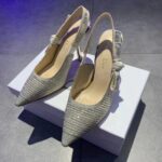 Dior Women CD J'Adior Slingback Pump White Cotton Embroidered Silver Tone Strass - Imagen 5