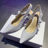 Dior Women CD J’Adior Slingback Pump White Cotton Embroidery Flat Bow (9)