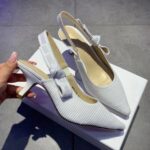 Dior Women CD J'Adior Slingback Pump White Cotton Embroidery Flat Bow - Image 6