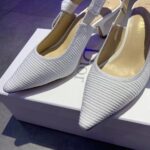 Dior Women CD J'Adior Slingback Pump White Cotton Embroidery Flat Bow - Image 9