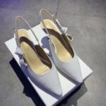 Dior Women CD J'Adior Slingback Pump White Cotton Embroidery Flat Bow - Image 3