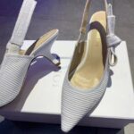 Dior Women CD J'Adior Slingback Pump White Cotton Embroidery Flat Bow - Image 10