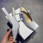 Dior Women CD J'Adior Slingback Pump White Cotton Embroidery Flat Bow - Image 8