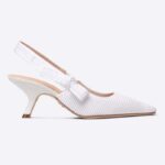 Dior Women CD J'Adior Slingback Pump White Cotton Embroidery Flat Bow