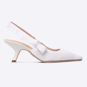 Dior Women CD J'Adior Slingback Pump White Cotton Embroidery Flat Bow