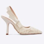 Dior Damen CD J'Adior Slingback-Pumps aus weißer, mit Makramee bestickter Baumwolle