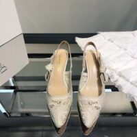 Dior Women CD J’Adior Slingback Pump White Macramé Embroidered Cotton 6.5 Cm Heel (5)