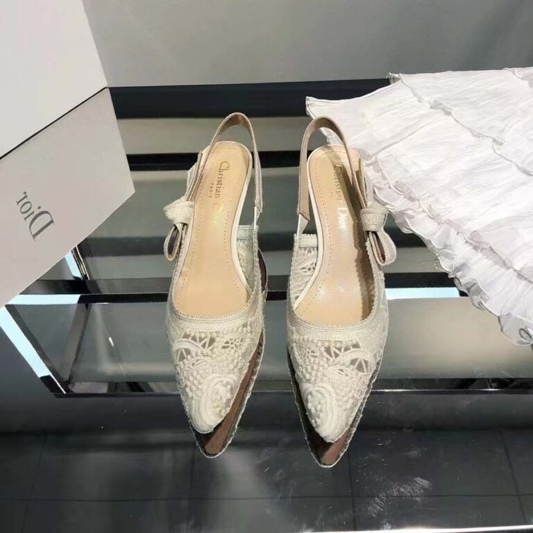 Dior Women CD J'Adior Slingback Pump White Macramé Embroidered Cotton 6