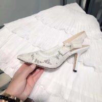 Dior Women CD J’Adior Slingback Pump White Macramé Embroidered Cotton 6.5 Cm Heel (5)