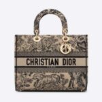 Dior Dam CD Stor D-Lite Väska Brun Toile De Jouy Broderi