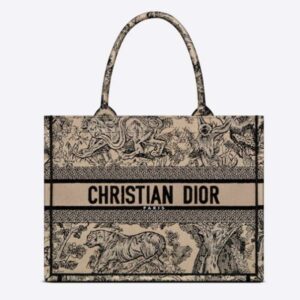 Dior Women CD Medium Book Tote Brown Toile De Jouy Embroidery