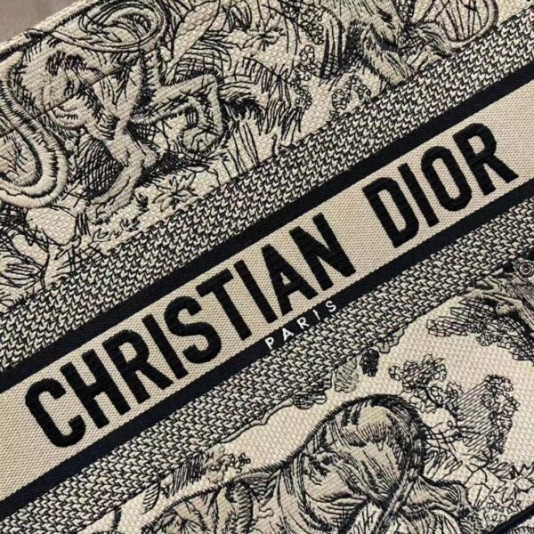 Dior Women CD Medium Book Tote Brown Toile De Jouy Embroidery (9)
