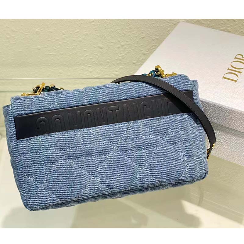 Dior Women CD Medium Dior Caro Bag Bright Blue Macrocannage Denim