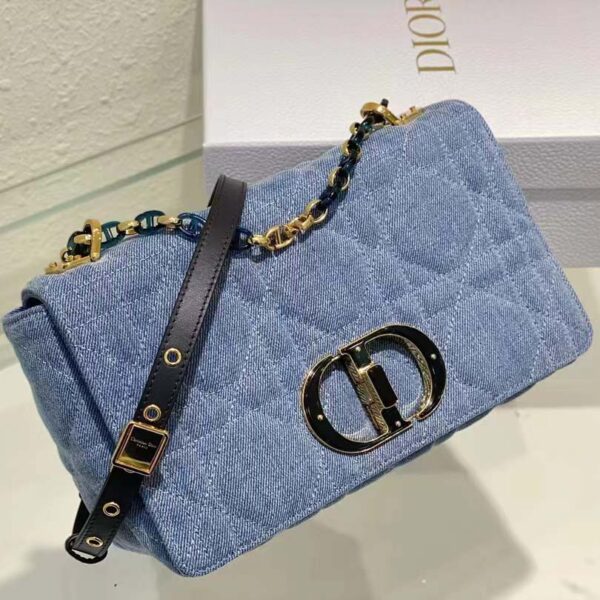 Dior Women CD Medium Dior Caro Bag Bright Blue Macrocannage Denim (10)