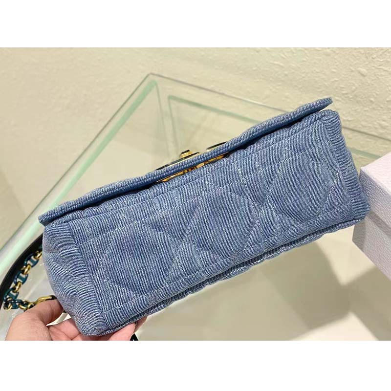 Dior Women CD Medium Dior Caro Bag Bright Blue Macrocannage Denim
