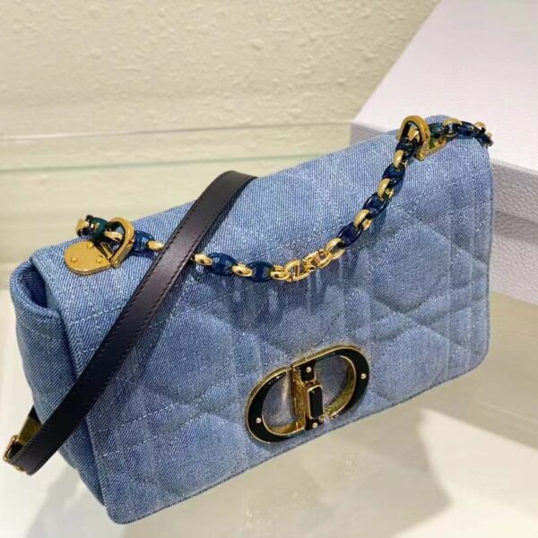 Dior Women CD Medium Dior Caro Bag Bright Blue Macrocannage Denim (6)