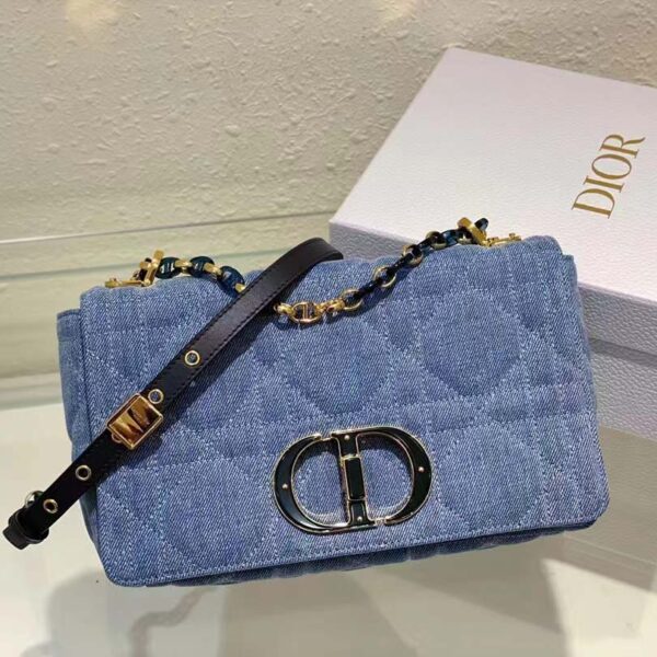 Dior Women CD Medium Dior Caro Bag Bright Blue Macrocannage Denim (7)