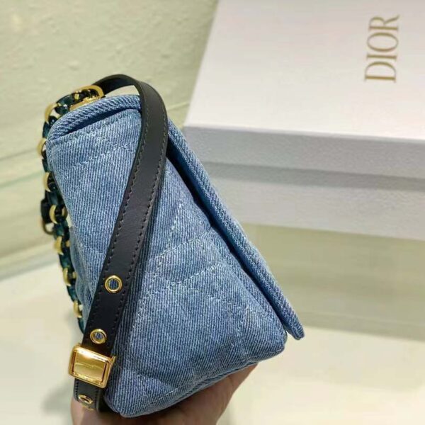 Dior Women CD Medium Dior Caro Bag Bright Blue Macrocannage Denim (8)