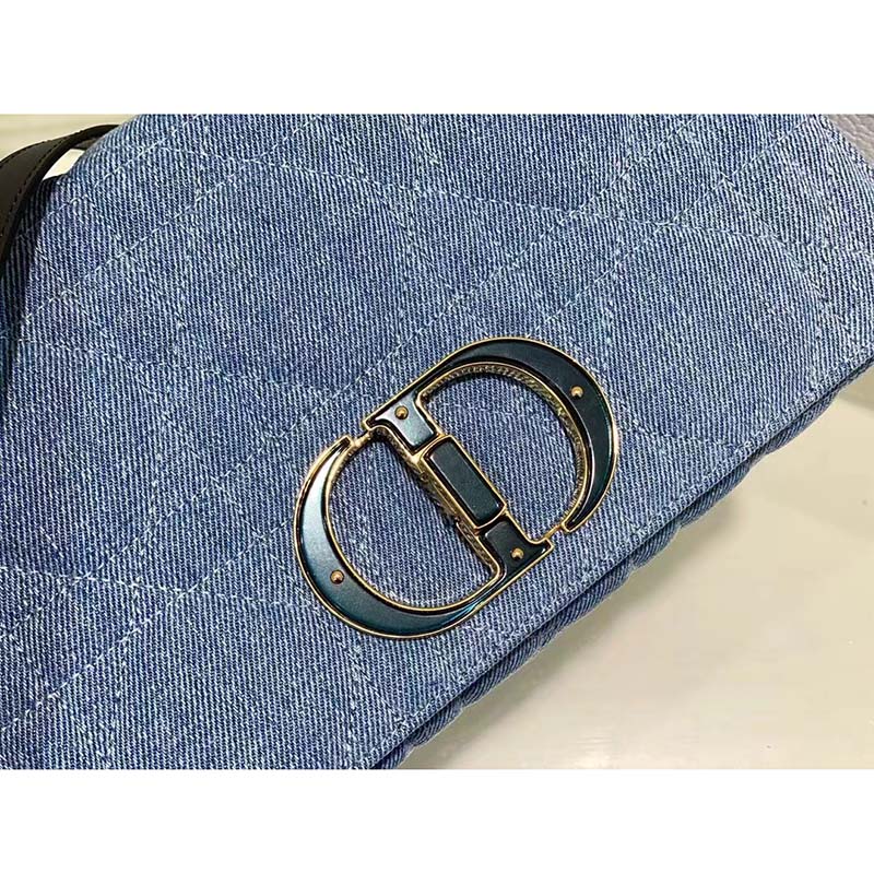 Dior Women CD Medium Dior Caro Bag Bright Blue Macrocannage Denim