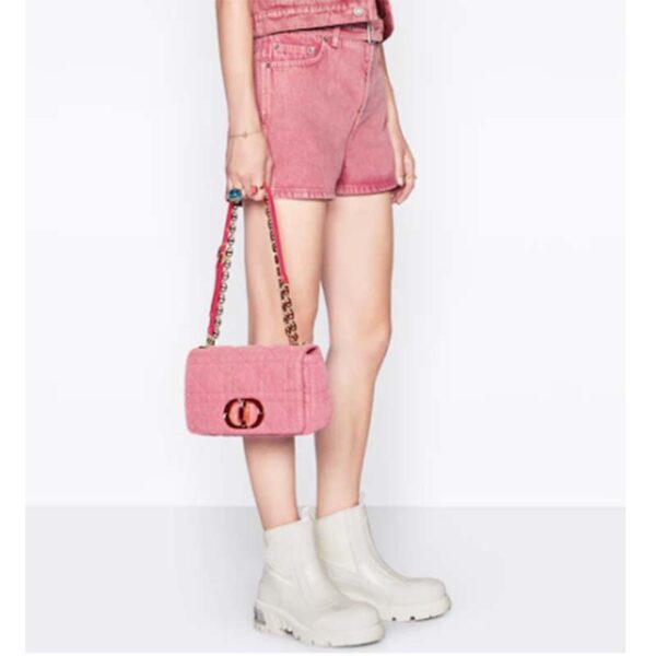 Dior Women CD Medium Dior Caro Bag Bright Pink Macrocannage Denim (10)