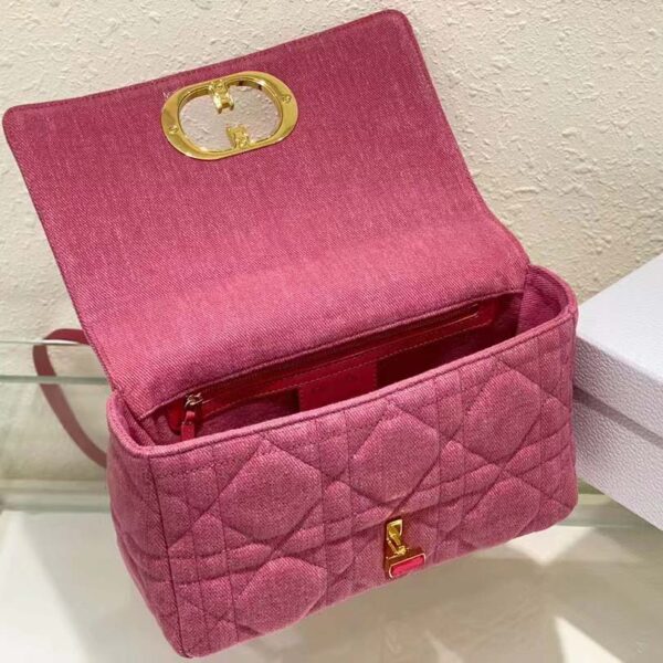 Dior Women CD Medium Dior Caro Bag Bright Pink Macrocannage Denim (13)