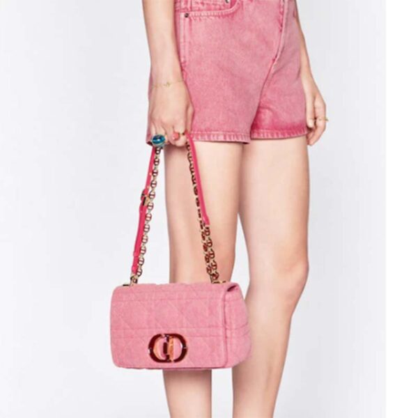 Dior Women CD Medium Dior Caro Bag Bright Pink Macrocannage Denim (3)