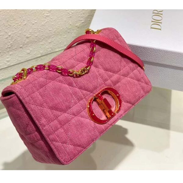 Dior Women CD Medium Dior Caro Bag Bright Pink Macrocannage Denim (4)