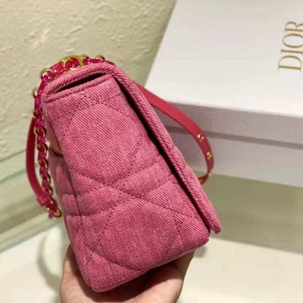 Dior Women CD Medium Dior Caro Bag Bright Pink Macrocannage Denim (5)