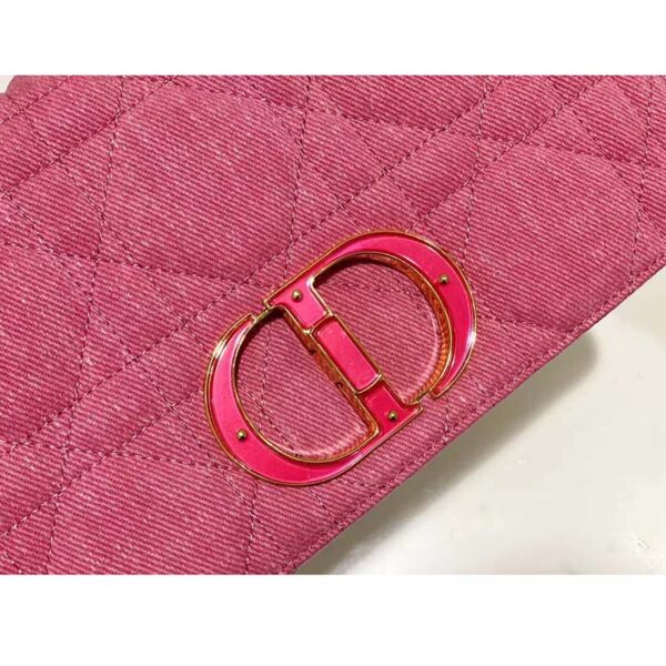 Dior Women CD Medium Dior Caro Bag Bright Pink Macrocannage Denim (7)
