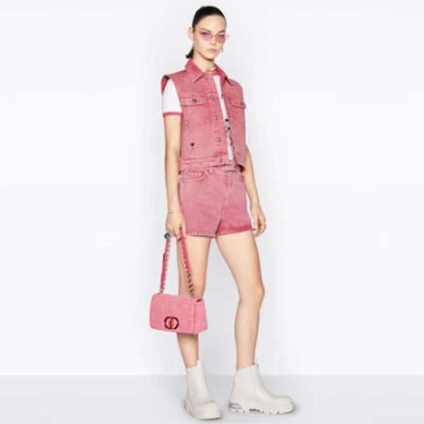 Dior Women CD Medium Dior Caro Bag Bright Pink Macrocannage Denim (8)