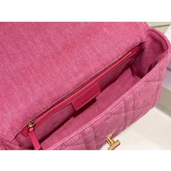 Dior Women CD Medium Dior Caro Bag Bright Pink Macrocannage Denim (9)