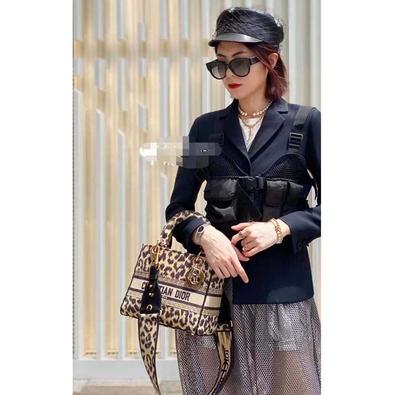 Dior Women CD Medium Lady D-Lite Bag Beige Multicolor Mizza Embroidery