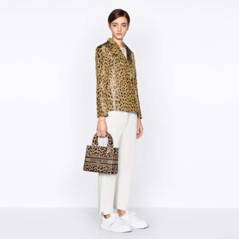 Dior Women CD Medium Lady D-Lite Bag Beige Multicolor Mizza Embroidery
