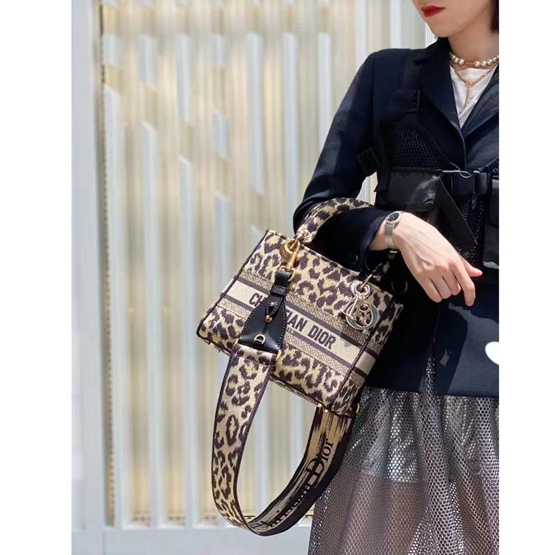 Dior Women CD Medium Lady D-Lite Bag Beige Multicolor Mizza Embroidery