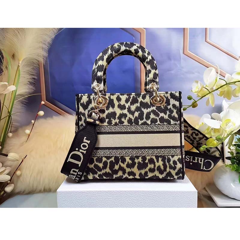 Dior Women CD Medium Lady D-Lite Bag Beige Multicolor Mizza Embroidery