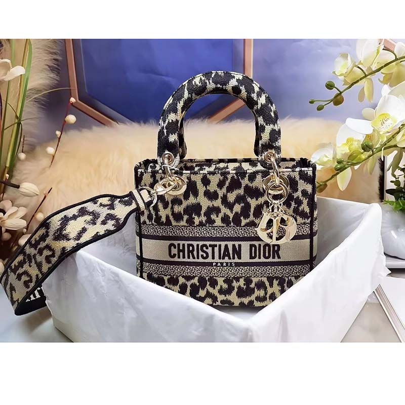 Dior Women CD Medium Lady D-Lite Bag Beige Multicolor Mizza Embroidery