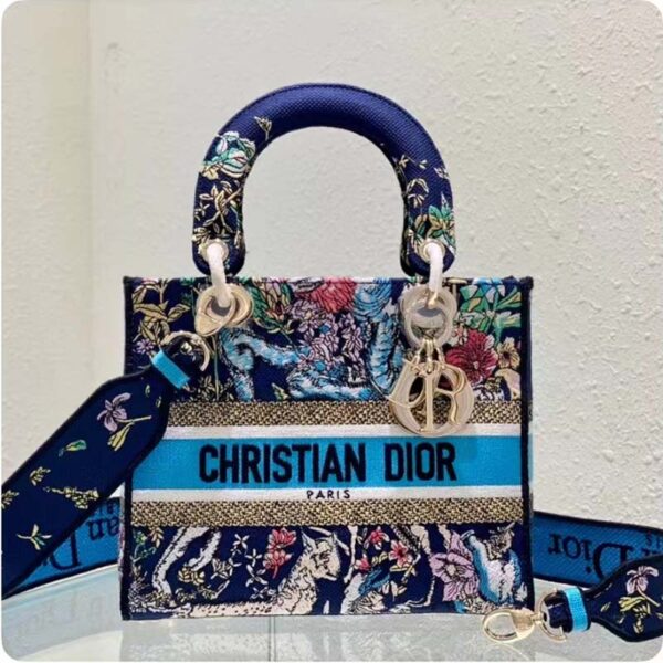 Dior Women CD Medium Lady D-Lite Bag Blue Multicolor D-Constellation Embroidery (2)
