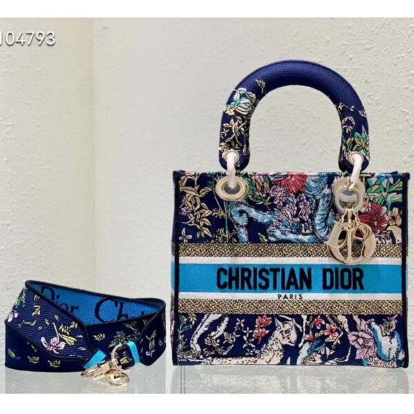 Dior Women CD Medium Lady D-Lite Bag Blue Multicolor D-Constellation Embroidery (8)