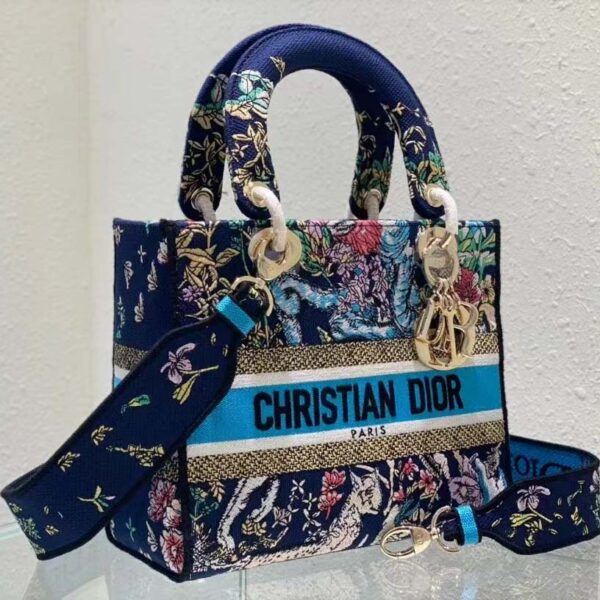 Dior Women CD Medium Lady D-Lite Bag Blue Multicolor D-Constellation Embroidery (9)