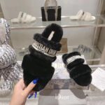 Dior Women CD Shoes Chez Moi Slide Black Embroidered Cotton Black Shearling – Image 8