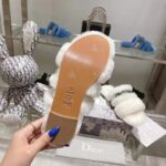 Dior Women CD Shoes Chez Moi Slide Black Embroidered Cotton White Shearling - Image 8