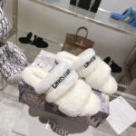 Dior Women CD Shoes Chez Moi Slide Black Embroidered Cotton White Shearling - Image 2