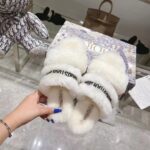 Dior Women CD Shoes Chez Moi Slide Black Embroidered Cotton White Shearling - Image 7