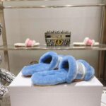 Dior Women CD Shoes Chez Moi Slide Bright Blue Embroidered Cotton Shearling – Image 2