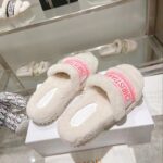 Dior Women CD Shoes Chez Moi Slide Bright Pink Cotton Embroidery White Shearling - immagine 3