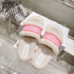 Dior Women CD Shoes Chez Moi Slide Bright Pink Cotton Embroidery White Shearling - immagine 5