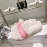 Dior Women CD Shoes Chez Moi Slide Bright Pink Cotton Embroidery White Shearling - immagine 6
