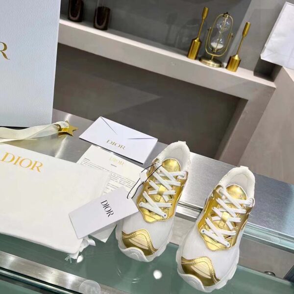 Dior Women CD Shoes Dior Vibe Sneaker White Mesh Gold Tone Technical Fabric (11)